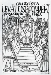 Il neoincoronato Manco Inca sul trono a Cuzco