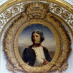 Ritratto di Napoleone Bonaparte (1769-1821) in uniforme da tenente colonnello del primo battaglione della Corsica nel 1792. Dipinto di Henri-Felix-Emmanuel Philippoteaux (1815-1884) 1834