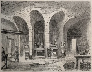 Parigi - Prigione della Petite Roquette (prigione per donne e adolescenti) - Le cucine - Incisione di Felix Thorigny - in Le Monde Illustre, luglio 1865