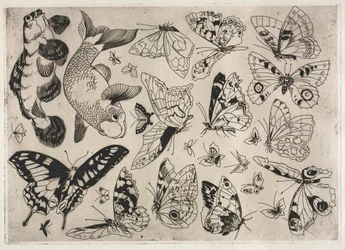 Servizio da cena Rousseau: Farfalle e pesci n. 16, 1866
