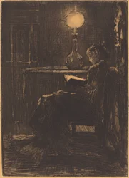 Donna che legge alla luce della lampada, 1879