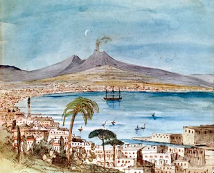 Acquerello del Monte Vesuvio di Felix Mendelssohn da un libro di immagini per suo figlio Paul