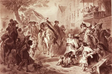 George Washington entra a New York nel 1783, inciso da Alexander Hay Ritchie (1822-1895)
