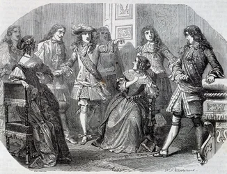 Arresto di Nicolas Fouquet sovrintendente delle finanze, incisione di Henri Felix Emmanuel Philippoteaux (1815-1884) dal Vicomte di Bragelonne, di Alexandre Dumas (1802-1870)