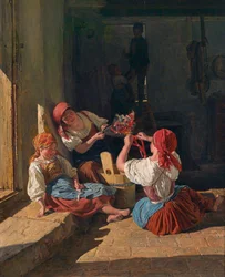 Bambini che decorano il cappello di un coscritto, 1854