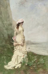 Una signora elegante in riva al mare
