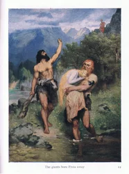 I giganti portarono via Freia, illustrazione da Le storie delle opere di Wagner pub. da George Harrap & Co Ltd 1932
