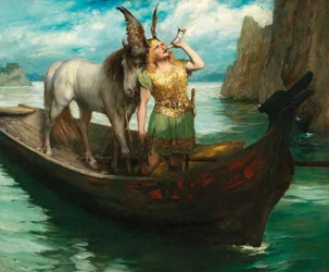 Il viaggio di Sigfrido sul Reno. Il crepuscolo degli dei. Il cantante Hubert Leuer nel ruolo di Sigfrido, 1908