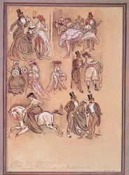 Secondo Impero Francese: tavola di moda per ballerini, cavaliere e gentiluomini eleganti (incisione)