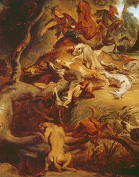 (dettaglio) La caccia al cinghiale, dopo un dipinto di Rubens, c.1840-50