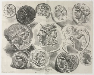 Foglio di dodici medaglie antiche, 1825