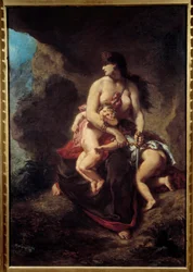 Medea furiosa. Medea uccide i suoi due figli in una grotta. Dipinto di Eugène Delacroix (1798-1863)