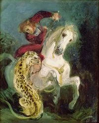 Giaguaro che attacca un cavaliere, c.1855