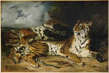 Giovane tigre che gioca con la madre ...