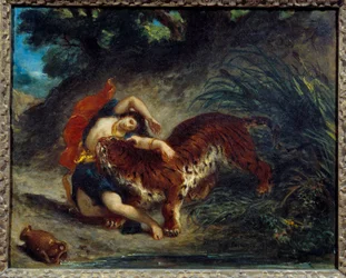 Giovane donna rapita da una tigre o indiano morso da una tigre. Dipinto di Eugene Delacroix