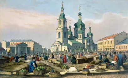 La piazza del fieno a San Pietroburgo, ca. 1840