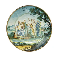 Piatto di Siena, con Ercole che porta Alcesti davanti al re Admeto, c.1745