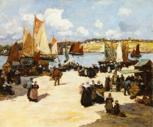 Una scena di porto affollato
