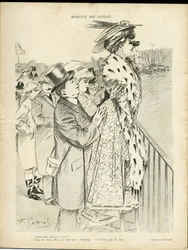 Illustrazione di Gottlob (1873-1935) in Le Lire, 21/12/07 - Risultati delle corse - Amore, Moda, Vita dei ricchi, Ippismo - Donne