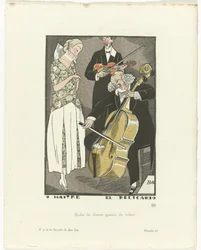 Gazette du Bon Ton, 1920 - No. 9, Pl. 66: O Maitre el Relicario / Abito da cena ornato di nastro