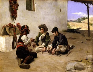 Canaglie che giocano a carte con un mulattiere, XIX secolo (dipinto)