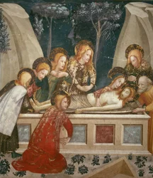 Gesù nel sepolcro con gli apostoli e sua madre