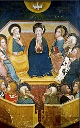 Particolare della Vergine con gli apostoli