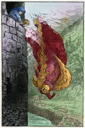 Illustrazione di Filiberto Scarpelli (1870-1933) per la favola "I Nanini del Bosco", tratta dalla raccolta di favole dei Fratelli Grimm "Biancaneve e altri racconti", del 1920 circa.