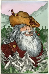 Illustrazione di Filiberto Scarpelli (1870-1933) per la favola "La montagna di cristallo", tratta da una raccolta di favole dei fratelli Grimm "Biancaneve e altri racconti" del 1920 circa.