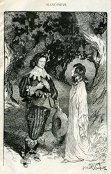 Illustrazione di Filiberto Scarpelli per la fiaba "Biancaneve", tratta dalla raccolta di favole dei fratelli Jacob e Wilhelm Grimm "Biancaneve e altre fiabe".