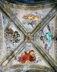 Affreschi di Filippino Lippi (1457-1504) sulla cupola, Cappella Strozzi. Chiesa di Santa Maria Novella, Firenze, Italia