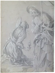 Santa Maria Maddalena inginocchiata e Cristo in piedi