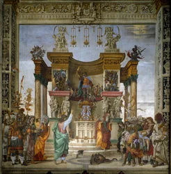 San Filippo scaccia il drago dal tempio di Hierapolis. Affresco di Filippino Lippi (1457-1504), 1487-1502, cappella Strozzi, Santa Maria Novella, Firenze