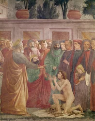La resurrezione di Teofilo, figlio del re di Antiochia, dettaglio di san Pietro e Teofilo, ca. 1425-27, completato nel 1484-85 (dettaglio di 63302)