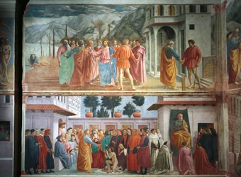 Il pagamento del tributo, di Tommaso Masaccio, La resurrezione del figlio di Teofilo e San Pietro in trono, di Tommaso Masaccio e Filippo Lippi, affreschi