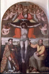 Trinità con SS. Stefano e Filippo, pannello centrale di un altare (tempera su tavola)