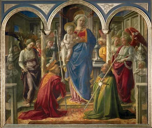 Madonna con bambino e angeli, e i santi Frediano e Agostino, detta "Pala Barbadori" ...