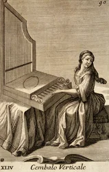 Donna che suona il clavicembalo verticale