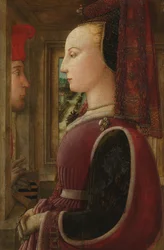 Ritratto di una donna con un uomo alla finestra
