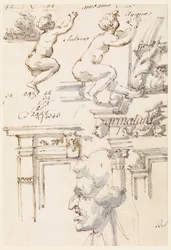 Dettagli architettonici e studi di figure