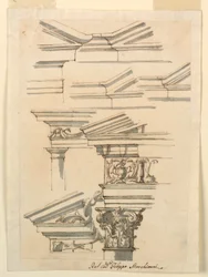 Disegno, Studi per trabeazione e frontone, 1770 ca.