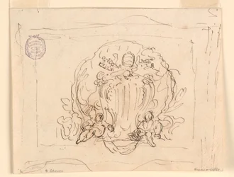 Disegno, Tavola con lo stemma di Papa Benedetto XIV e conchiglia come sfondo, 1740-58