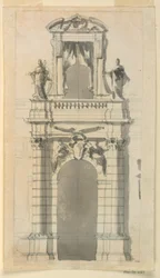 Disegno, prospetto della parte centrale inferiore di un palazzo cittadino, 1770-85
