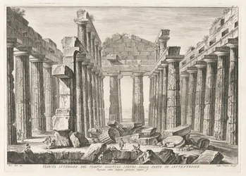 Veduta interna del tempio esastilo ipetro dalla parte settentrionale, da Antichità di Paestum