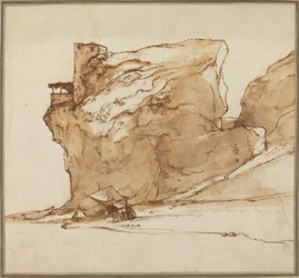 Paesaggio con una grande roccia