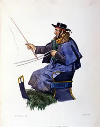 Piccolo commercio della città di Napoli: il cocchiere. Incisione da un dipinto di F. Palizza. Da un