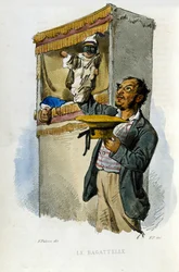 Piccolo commercio della città di Napoli: il burattinaio. Incisione da un dipinto di F. Palizza. Da un