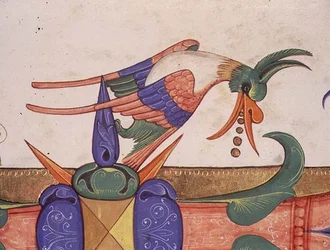 Uccello fantastico, dettaglio della decorazione da un