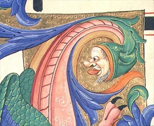 Foglie zoomorfiche che raffigurano una testa maschile che fa una smorfia (dettaglio)