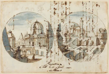 Fantasie architettoniche con templi e piramidi